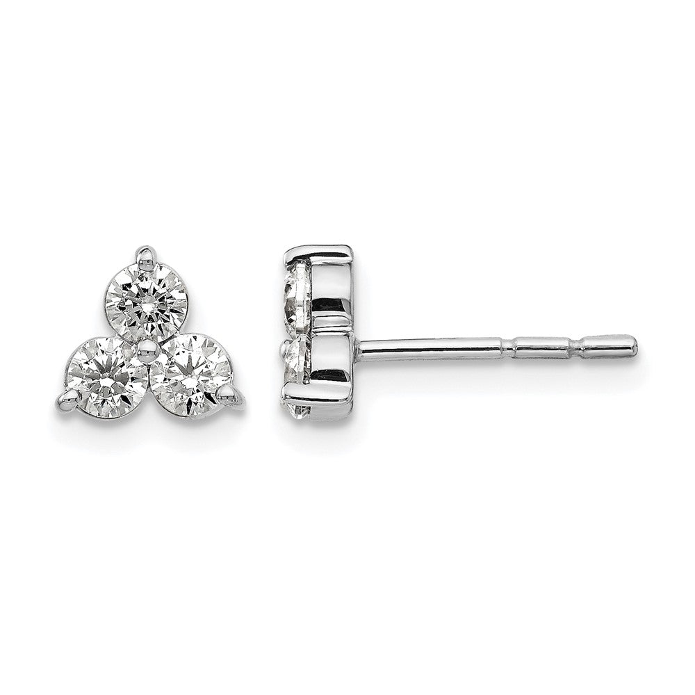 True Origin 14K White Gold 3/4 carat Lab Grown Diamond VS+ F+ Complete Three Stone Post Stud Earrings, 0.75 ct, 14 x 6.8 mm