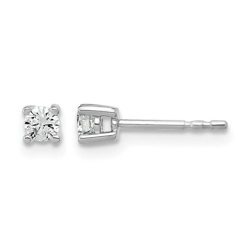 14k White Gold 1/5 carat Certified Lab Grown Diamond VS+ F+ Round Complete Four Prong Heavyweight Stud Earrings, 0.2 ct, 3 x 3 mm