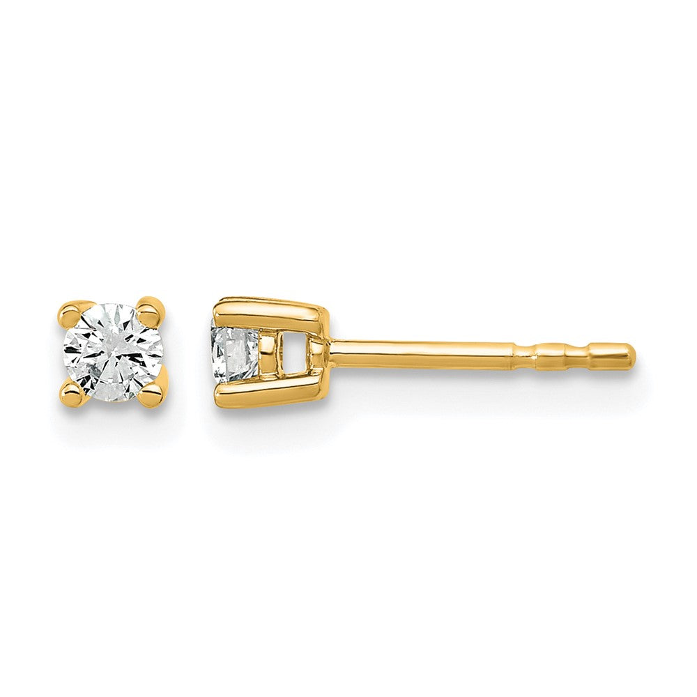 14k 1/5 carat Certified Lab Grown Diamond VS/SI+ G+ Round Complete Four Prong Heavyweight Stud Earrings, 0.2 ct, 3 x 3 mm