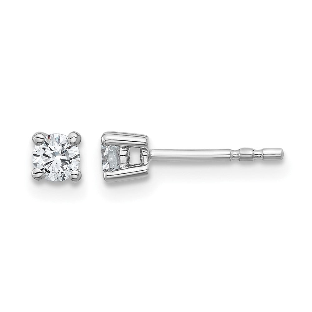 14k White Gold 1/4 carat Certified Lab Grown Diamond VS/SI+ G+ Round Complete Four Prong Heavyweight Stud Earrings, 0.26 ct, 3.2 x 3.2 mm