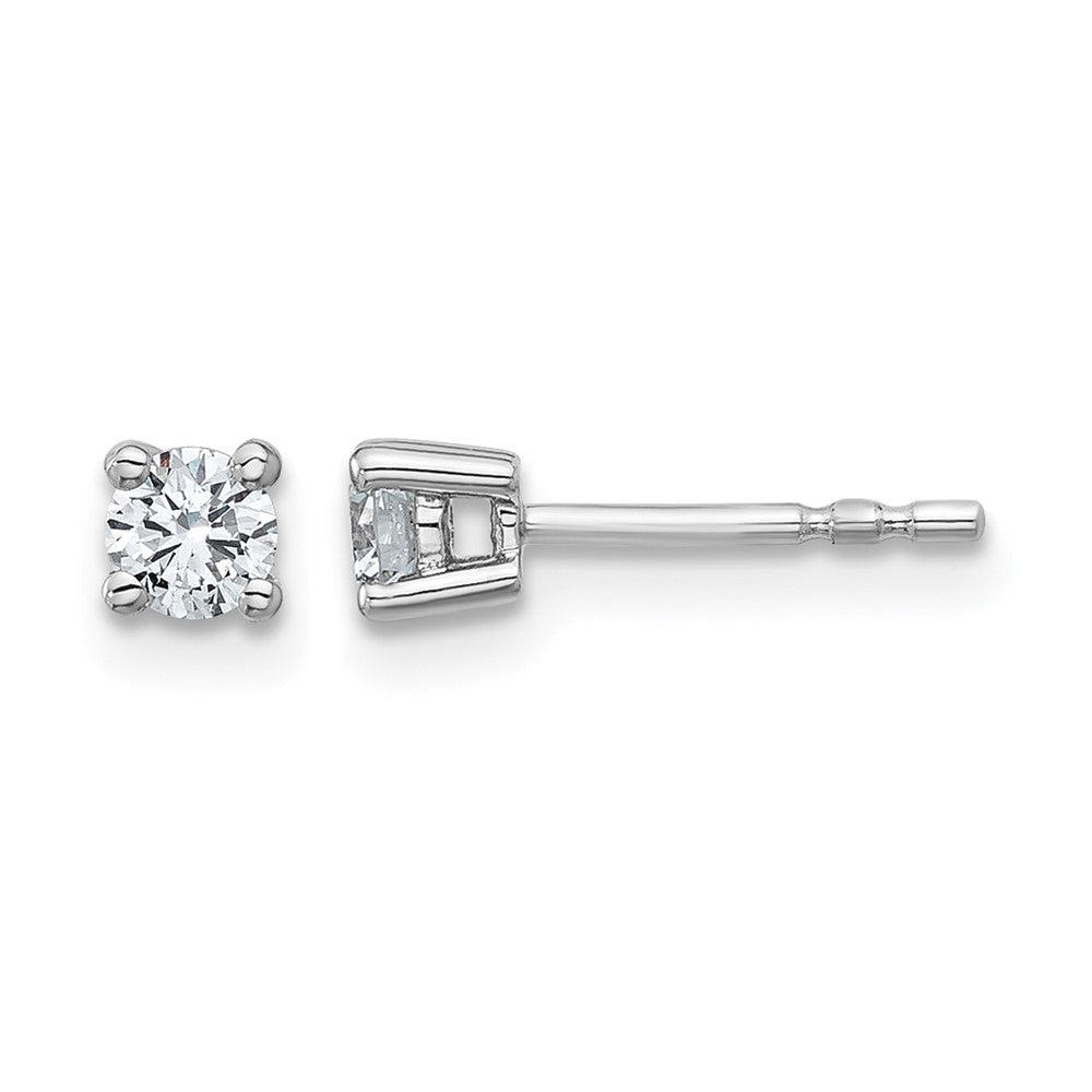 14k White Gold 1/3 carat Certified Lab Grown Diamond VS/SI+ G+ Round Complete Four Prong Heavyweight Stud Earrings, 0.32 ct, 3.5 x 3.5 mm