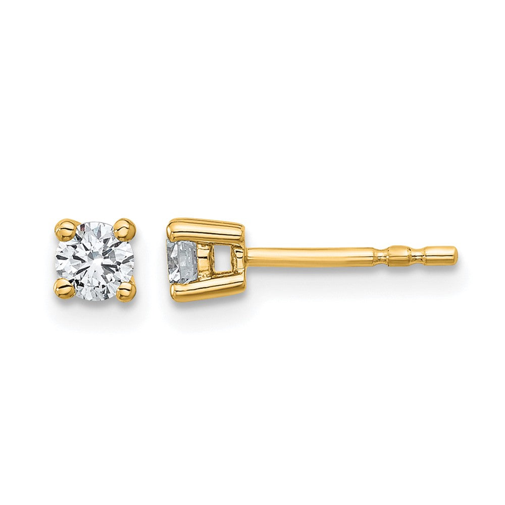 14k 1/3 carat Certified Lab Grown Diamond VS+ F+ Round Complete Four Prong Heavyweight Stud Earrings, 0.32 ct, 3.5 x 3.5 mm