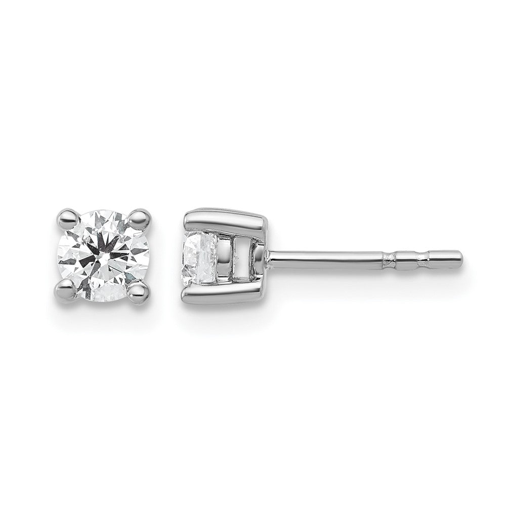 14k White Gold 1/2 carat Certified Lab Grown Diamond VS/SI+ G+ Round Complete Four Prong Heavyweight Stud Earrings, 0.54 ct, 4 x 4 mm