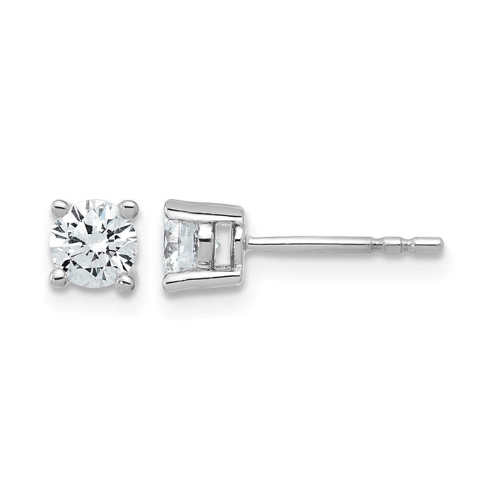 14k White Gold 3/4 carat Certified Lab Grown Diamond VS+ F+ Round Complete Four Prong Heavyweight Stud Earrings, 0.72 ct, 4.5 x 4.5 mm