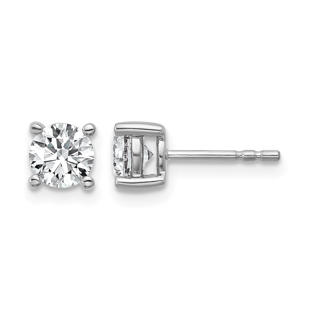 14k White Gold 1 carat Certified Lab Grown Diamond VS/SI+ G+ Round Complete Four Prong Heavyweight Stud Earrings, 1.02 ct, 5 x 5 mm