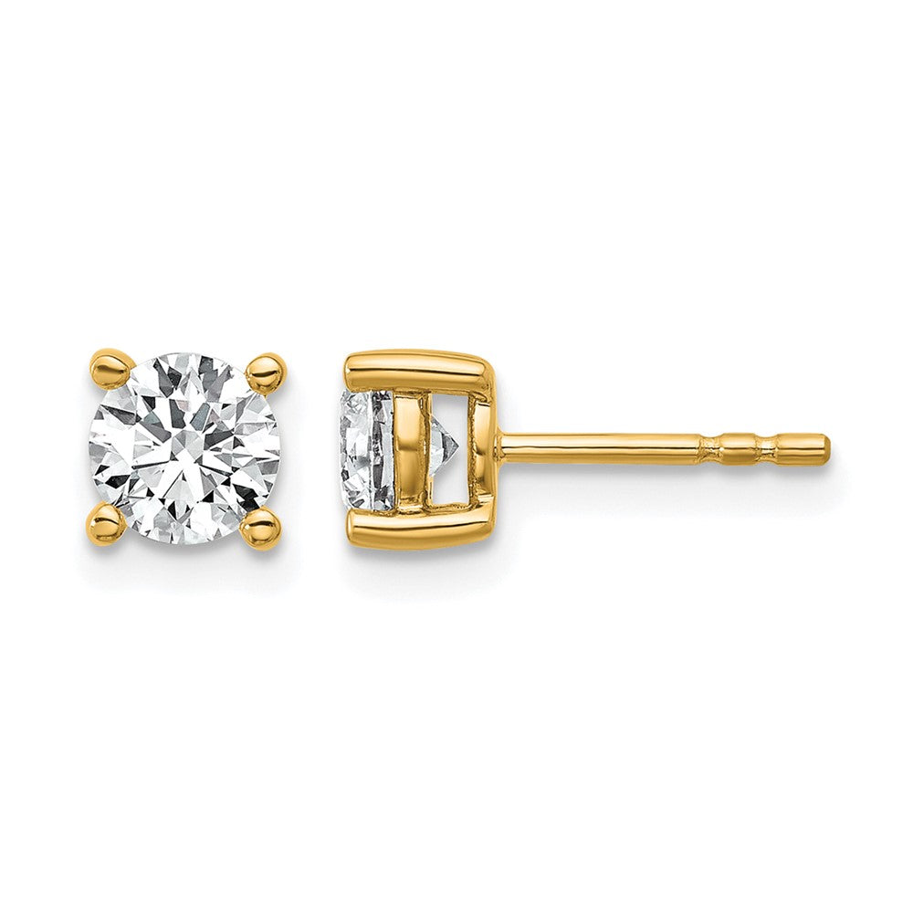 14k 1 carat Certified Lab Grown Diamond VS+ F+ Round Complete Four Prong Heavyweight Stud Earrings, 1.02 ct, 5 x 5 mm