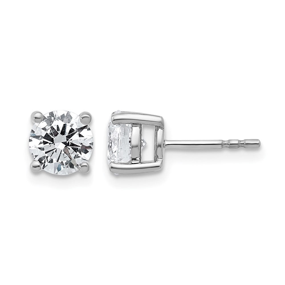 14k White Gold 2 carat Certified Lab Grown Diamond VS/SI+ G+ Round Complete Four Prong Heavyweight Stud Earrings, 6.5 x 6.5 mm