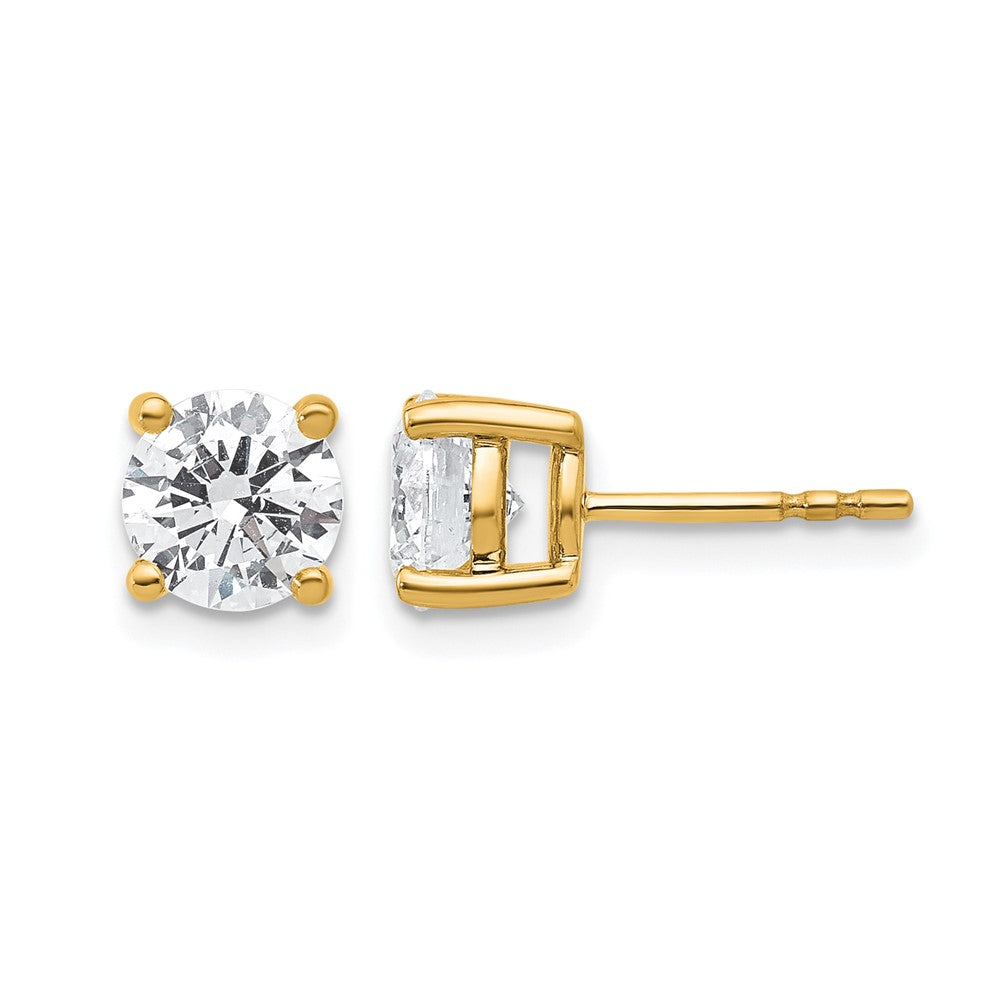 14k 2 carat Certified Lab Grown Diamond VS/SI+ G+ Round Complete Four Prong Heavyweight Stud Earrings, 6.5 x 6.5 mm