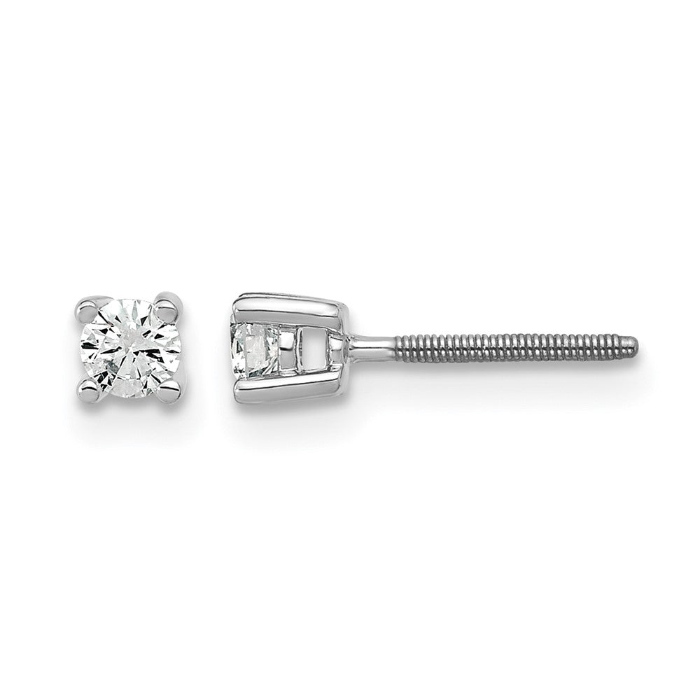14k White Gold 1/5 carat Certified Lab Grown Diamond VS+ F+ Round Complete Four Prong Screwback Heavyweight Stud Earrings, 0.2 ct, 3 x 3 mm