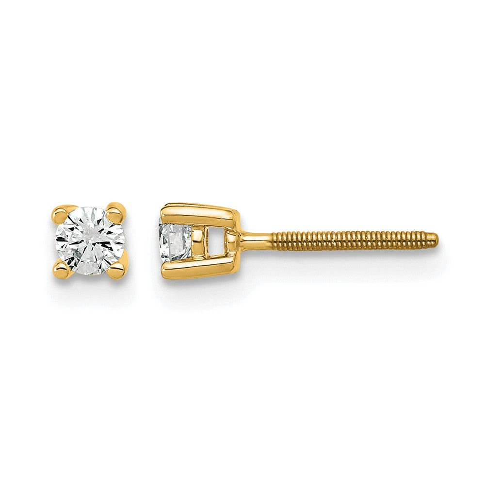 14k 1/5 carat Certified Lab Grown Diamond VS+ F+ Round Complete Four Prong Screwback Heavyweight Stud Earrings, 0.2 ct, 3 x 3 mm