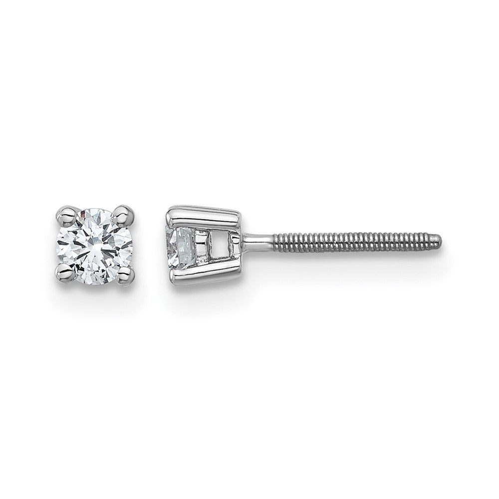14k White Gold 1/4 carat Certified Lab Grown Diamond VS+ F+ Round Complete Four Prong Screwback Heavyweight Stud Earrings, 0.26 ct, 3.2 x 3.2 mm