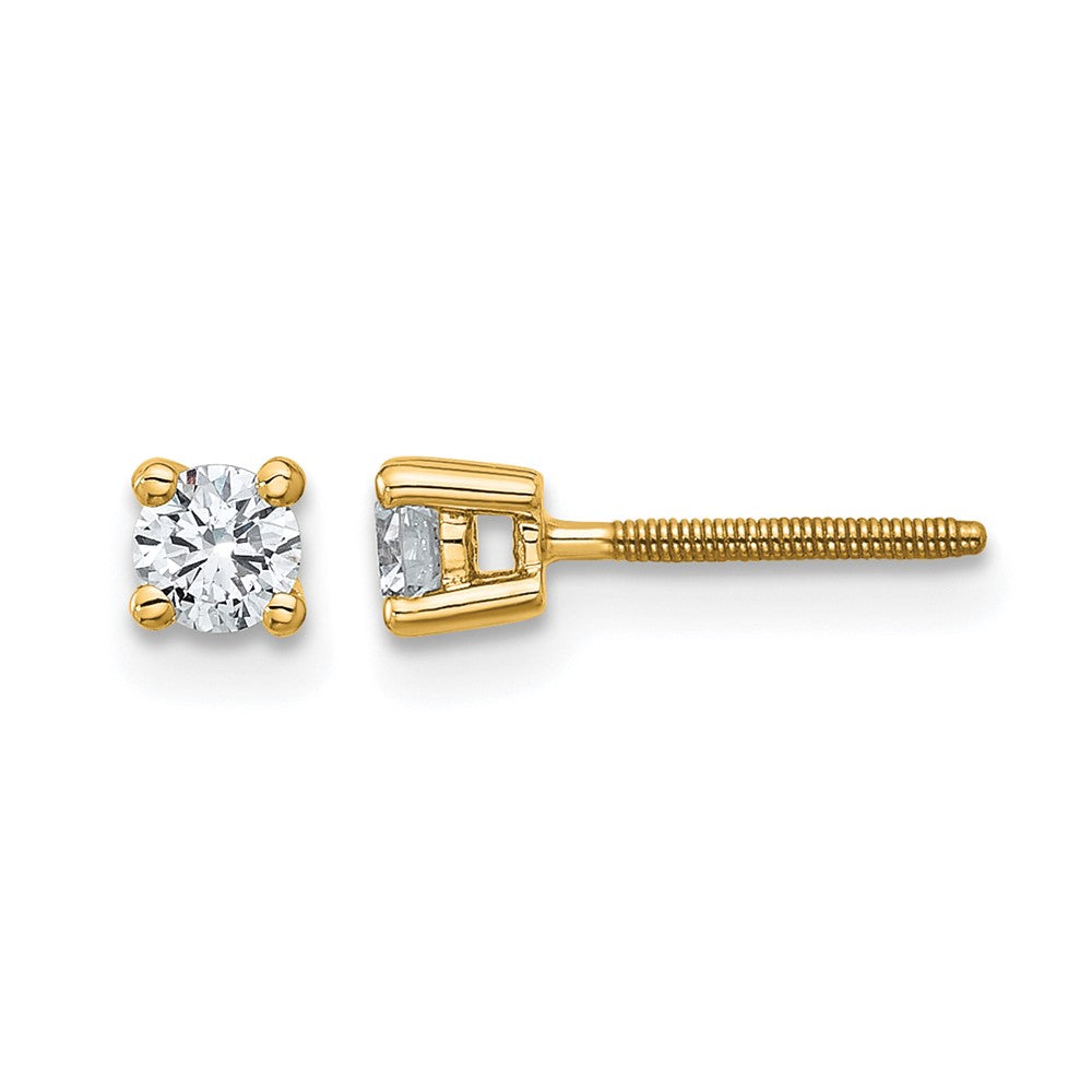 14k 1/4 carat Certified Lab Grown Diamond VS+ F+ Round Complete Four Prong Screwback Heavyweight Stud Earrings, 0.26 ct, 3.2 x 3.2 mm
