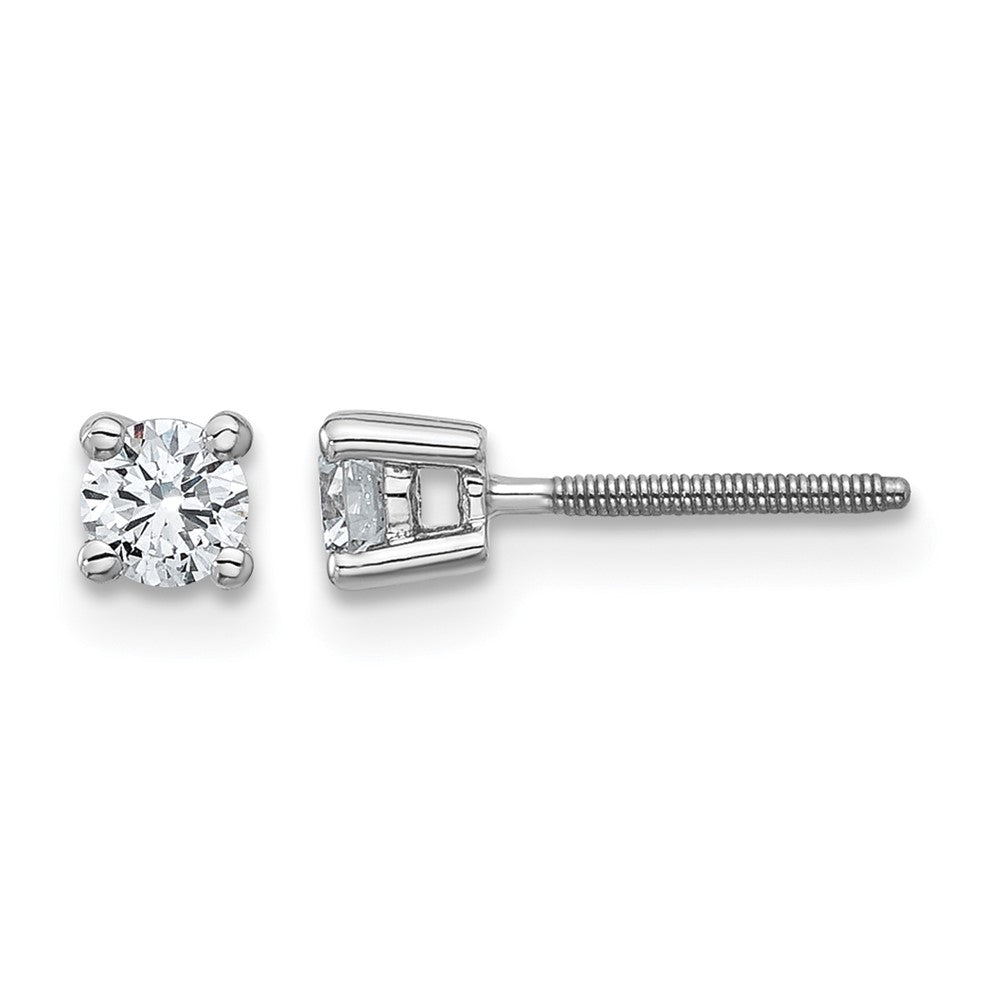 14k White Gold 1/3 carat Certified Lab Grown Diamond VS/SI+ G+ Round Complete Four Prong Screwback Heavyweight Stud Earrings, 0.32 ct, 3.5 x 3.5 mm