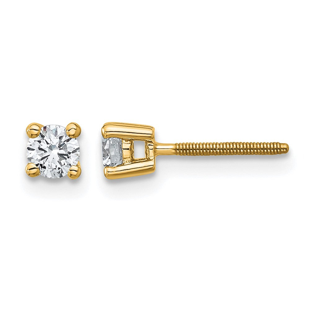 14k 1/3 carat Certified Lab Grown Diamond VS/SI+ G+ Round Complete Four Prong Screwback Heavyweight Stud Earrings, 0.32 ct, 3.5 x 3.5 mm