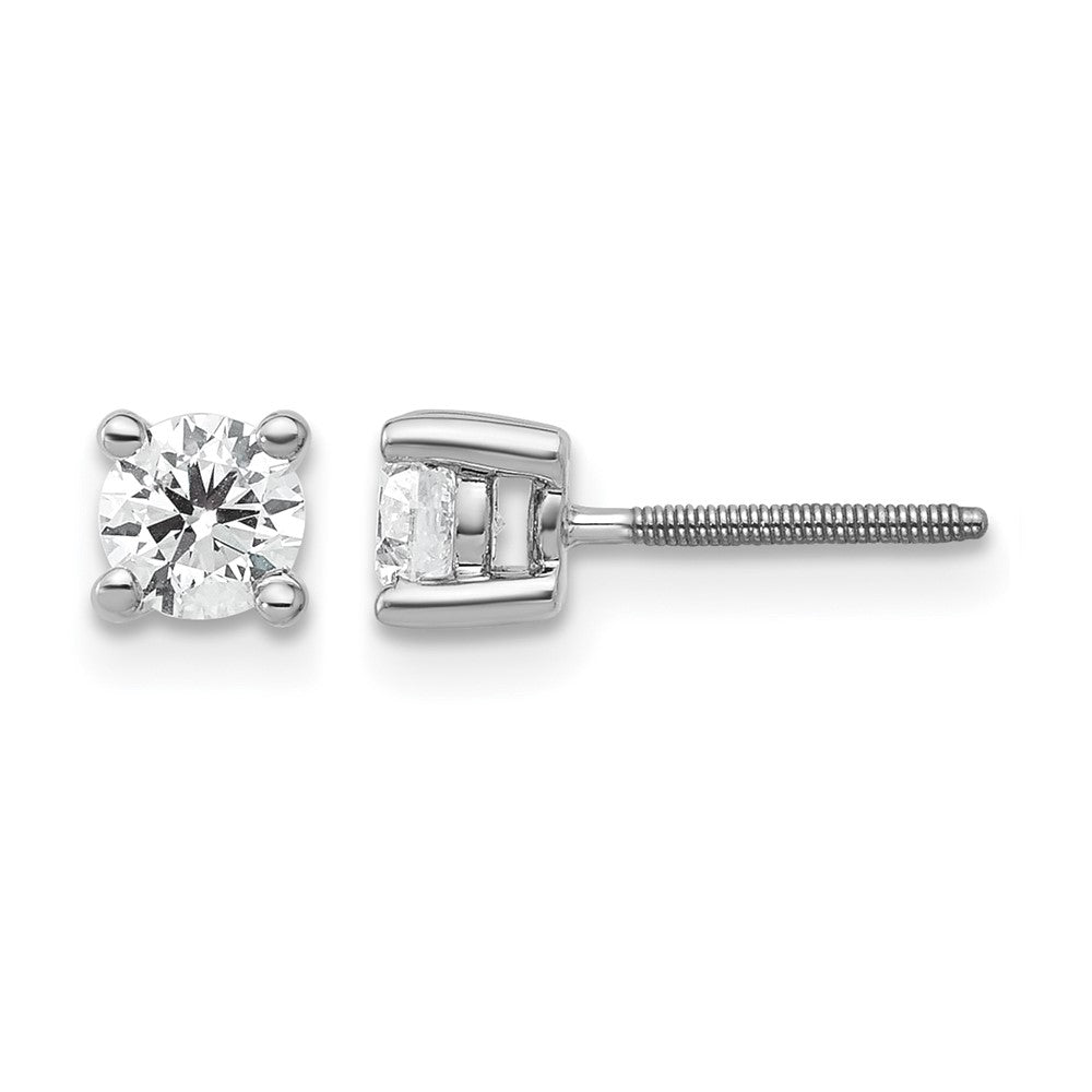 14k White Gold 1/2 carat Certified Lab Grown Diamond VS+ F+ Round Complete Four Prong Screwback Heavyweight Stud Earrings, 0.54 ct, 4 x 4 mm