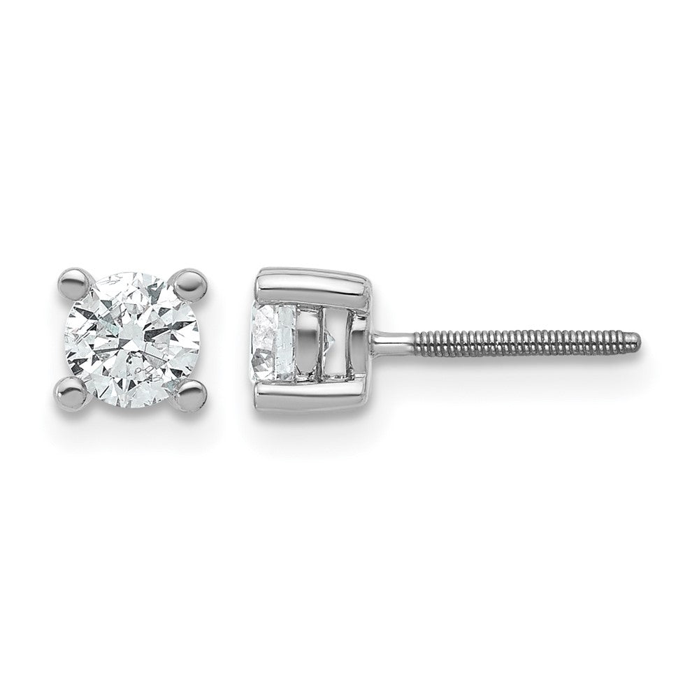 14k White Gold 5/8 carat Certified Lab Grown Diamond VS/SI+ G+ Round Complete Four Prong Screwback Heavyweight Stud Earrings, 0.7 ct, 4.4 x 4.4 mm