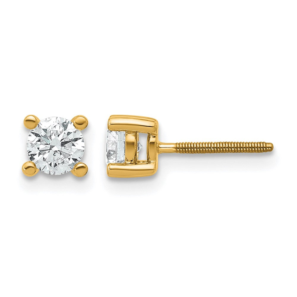 14k 5/8 carat Certified Lab Grown Diamond VS+ F+ Round Complete Four Prong Screwback Heavyweight Stud Earrings, 0.7 ct, 4.4 x 4.4 mm