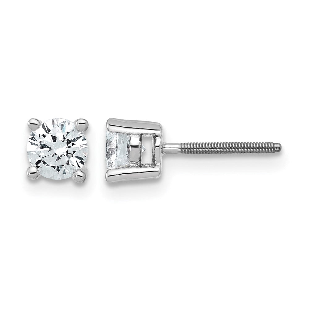 14k White Gold 3/4 carat Certified Lab Grown Diamond VS+ F+ Round Complete Four Prong Screwback Heavyweight Stud Earrings, 0.72 ct, 4.5 x 4.5 mm