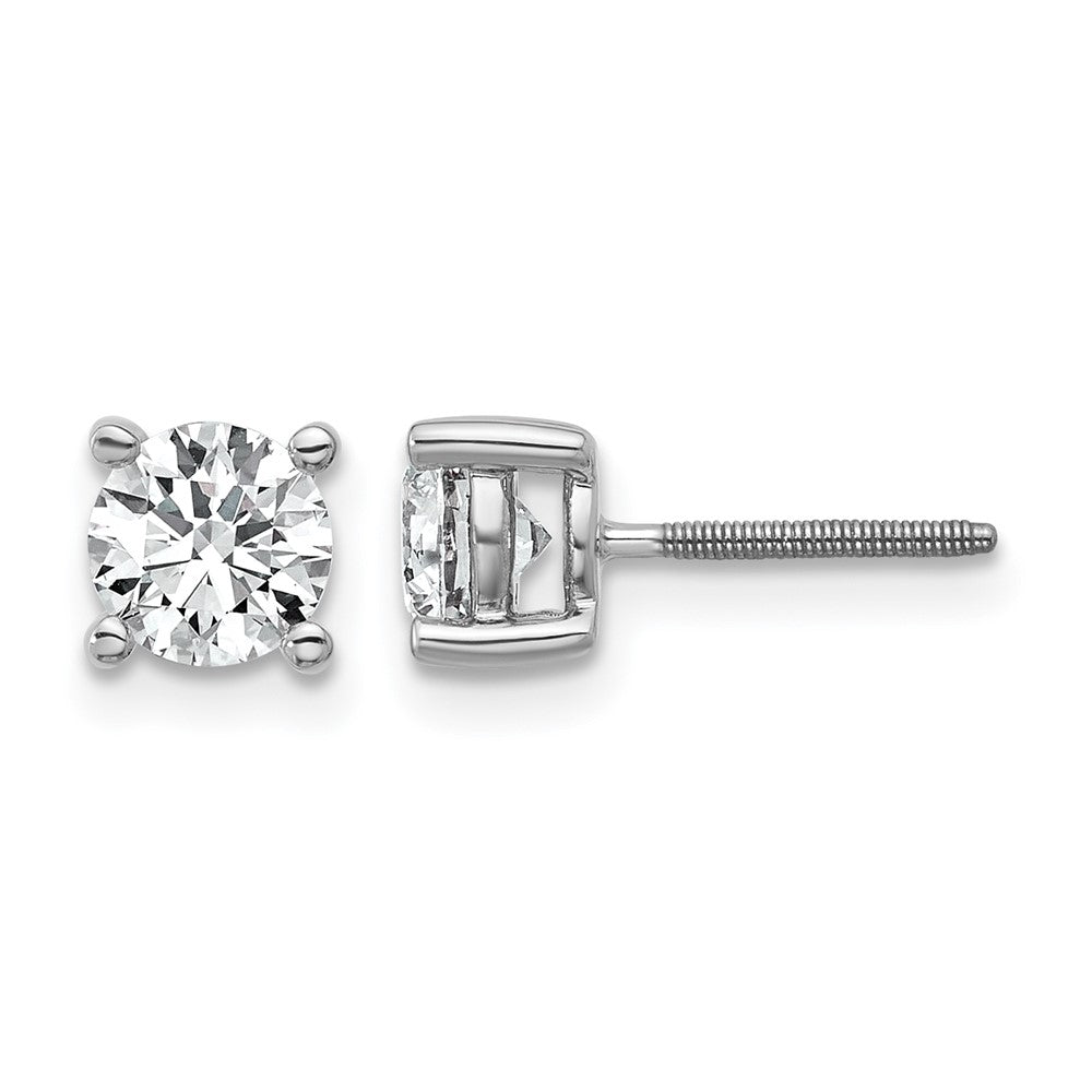 14k White Gold 1 carat Certified Lab Grown Diamond VS/SI+ G+ Round Complete Four Prong Screwback Heavyweight Stud Earrings, 1.02 ct, 5 x 5 mm