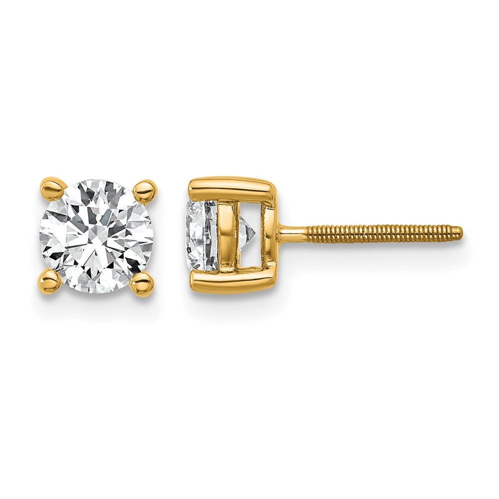 14k 1 carat Certified Lab Grown Diamond VS+ F+ Round Complete Four Prong Screwback Heavyweight Stud Earrings, 1.02 ct, 5 x 5 mm
