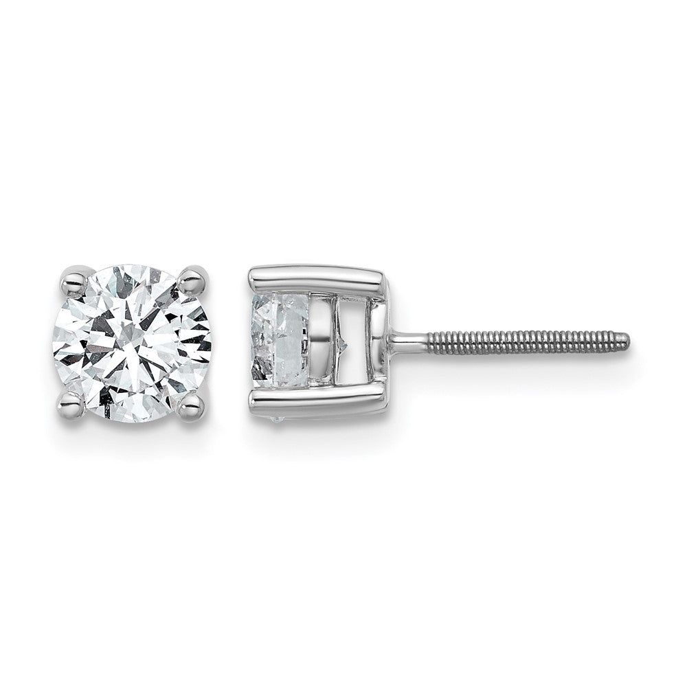 14k White Gold 1 1/2 carat Certified Lab Grown Diamond VS/SI+ G+ Round Complete Four Prong Screwback Heavyweight Stud Earrings, 1.5 ct, 5.8 x 5.8 mm