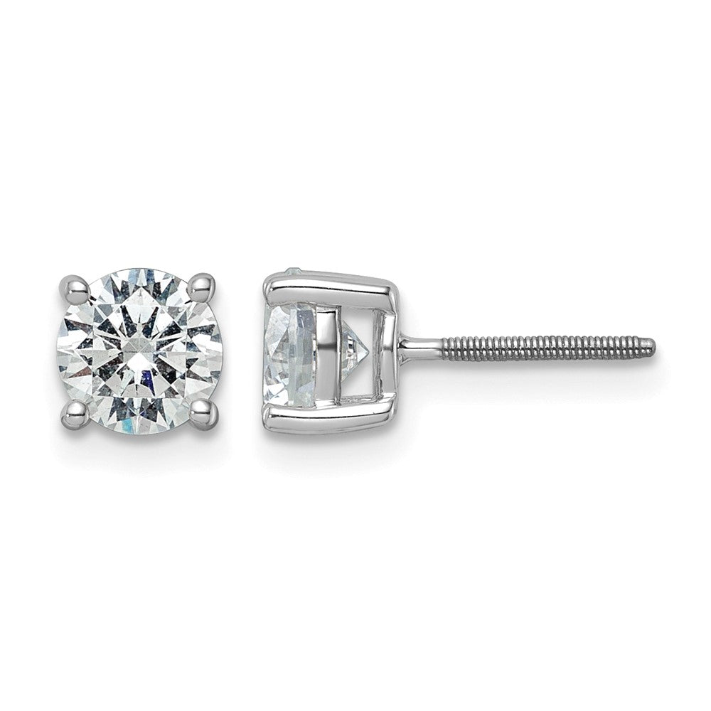 14k White Gold 2 carat Certified Lab Grown Diamond VS/SI+ G+ Round Complete Four Prong Screwback Heavyweight Stud Earrings, 6.5 x 6.5 mm