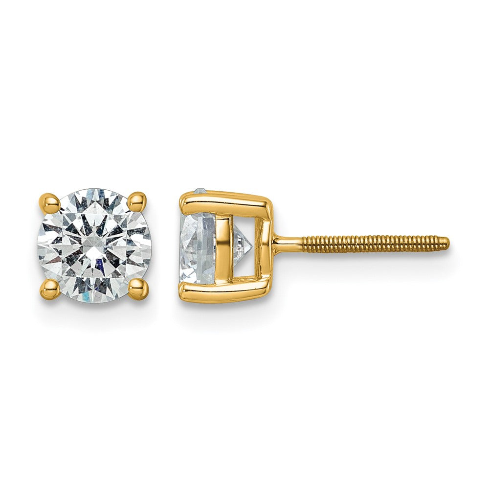 14k 2 carat Certified Lab Grown Diamond VS/SI+ G+ Round Complete Four Prong Screwback Heavyweight Stud Earrings, 6.5 x 6.5 mm