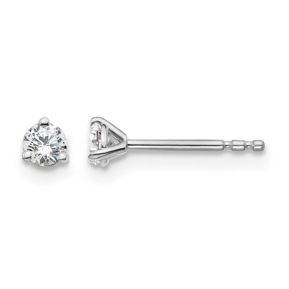 14k White Gold 1/5 carat Certified Lab Grown Diamond VS+ F+ Round Complete Three Prong Stud Earrings, 0.2 ct, 3 x 3 mm