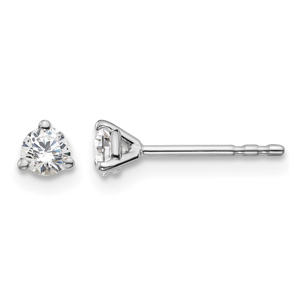 14k White Gold 1/4 carat Certified Lab Grown Diamond VS+ F+ Round Complete Three Prong Stud Earrings, 0.24 ct, 3.2 x 3.2 mm