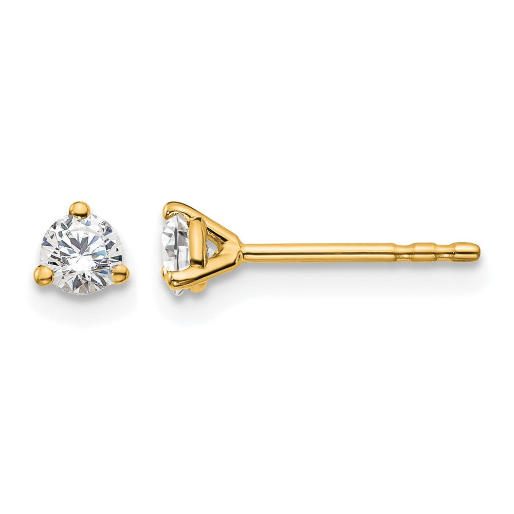 14k 1/4 carat Certified Lab Grown Diamond VS+ F+ Round Complete Three Prong Stud Earrings, 0.24 ct, 3.2 x 3.2 mm