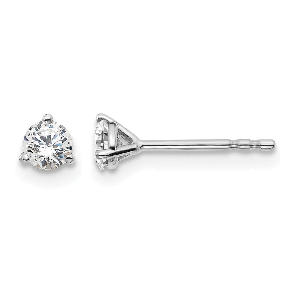 14k White Gold 1/3 carat Certified Lab Grown Diamond VS/SI+ G+ Round Complete Three Prong Stud Earrings, 0.329 ct, 3.5 x 3.5 mm