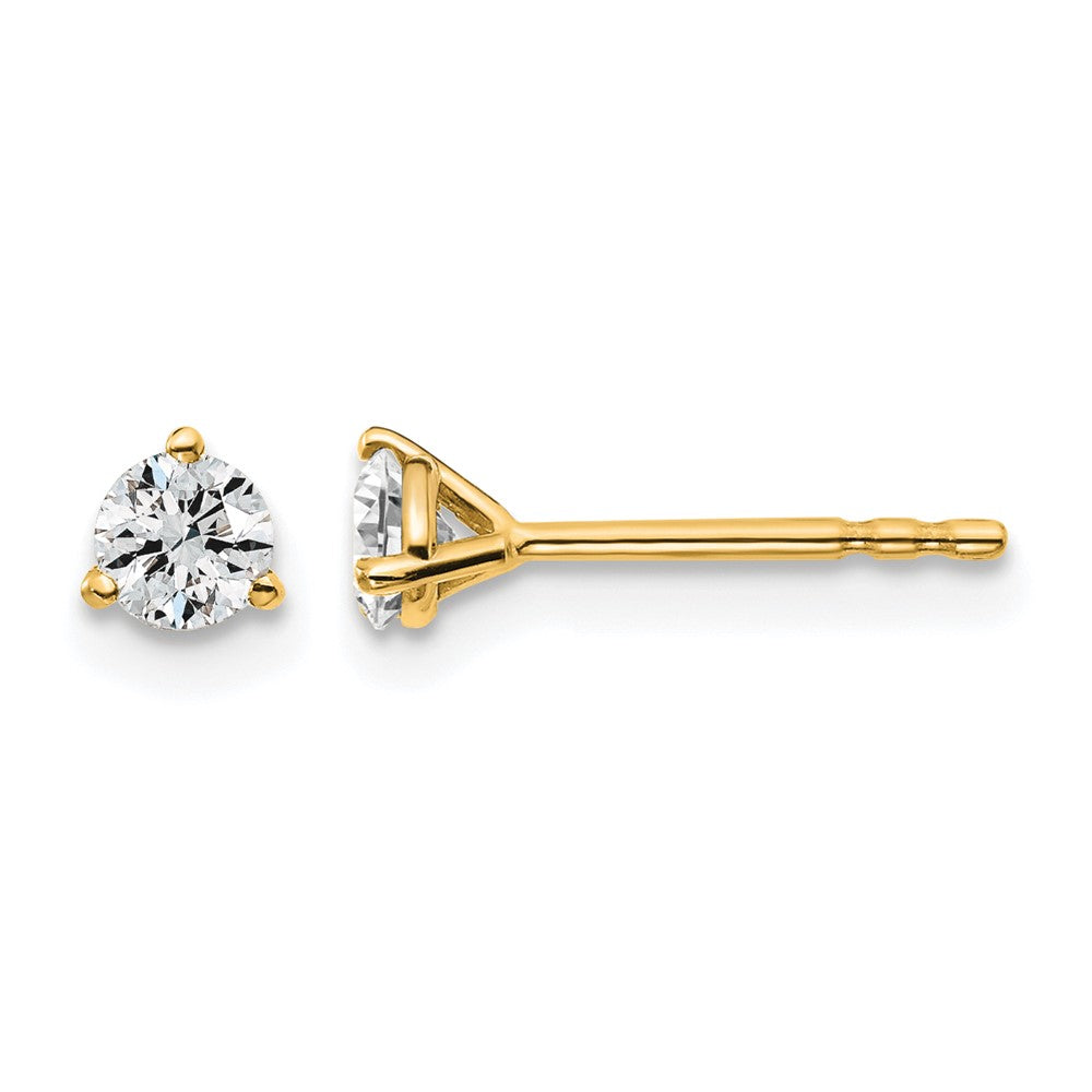 14k 1/3 carat Certified Lab Grown Diamond VS/SI+ G+ Round Complete Three Prong Stud Earrings, 0.329 ct, 3.5 x 3.5 mm