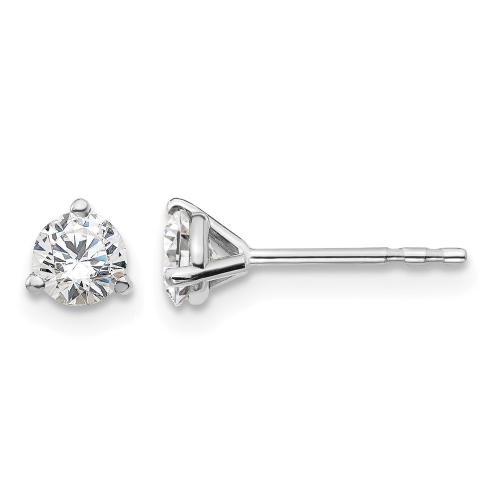 14k White Gold 1/2 carat Certified Lab Grown Diamond VS/SI+ G+ Round Complete Three Prong Stud Earrings, 0.48 ct, 4 x 4 mm