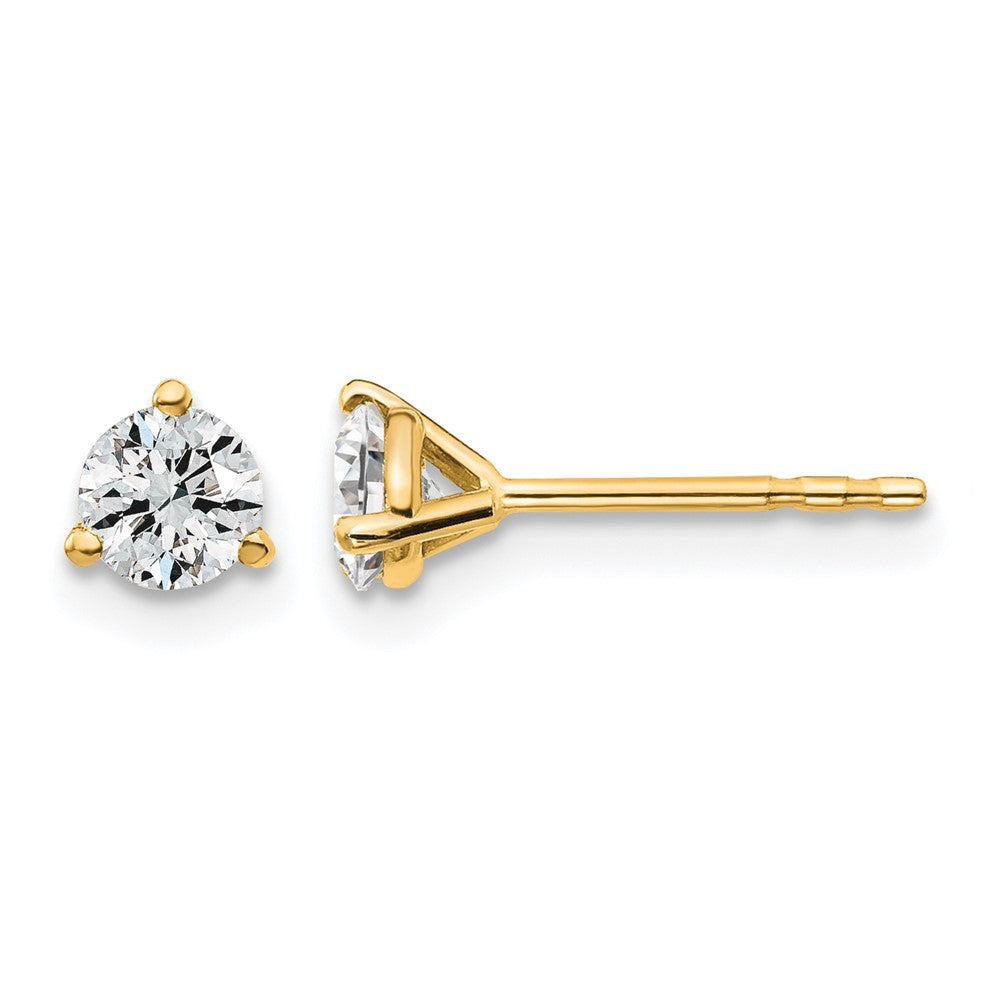 14k 1/2 carat Certified Lab Grown Diamond VS/SI+ G+ Round Complete Three Prong Stud Earrings, 0.48 ct, 4 x 4 mm