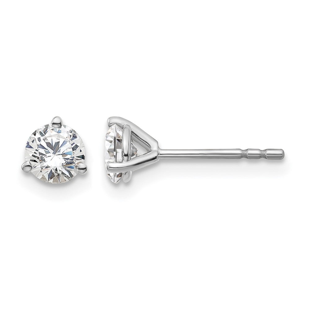 14k White Gold 5/8 carat Certified Lab Grown Diamond VS/SI+ G+ Round Complete Three Prong Stud Earrings, 0.66 ct, 4.4 x 4.4 mm