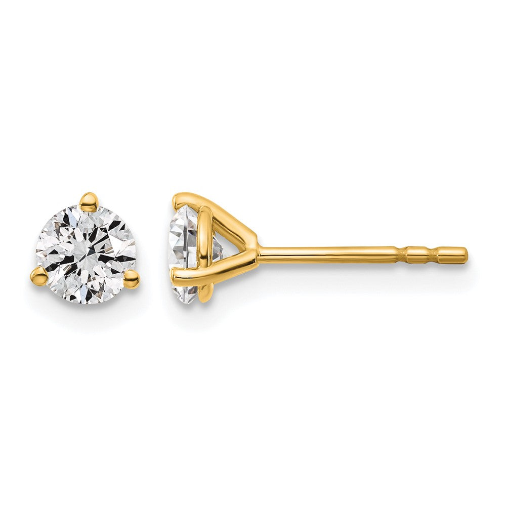 14k 5/8 carat Certified Lab Grown Diamond VS+ F+ Round Complete Three Prong Stud Earrings, 0.66 ct, 4.4 x 4.4 mm