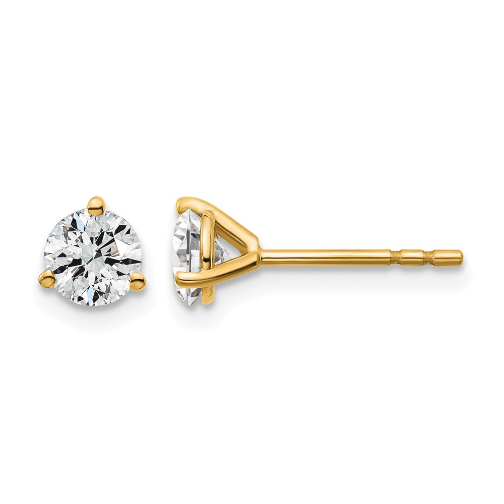 14k 3/4 carat Certified Lab Grown Diamond VS+ F+ Round Complete Three Prong Stud Earrings, 0.72 ct, 4.5 x 4.5 mm