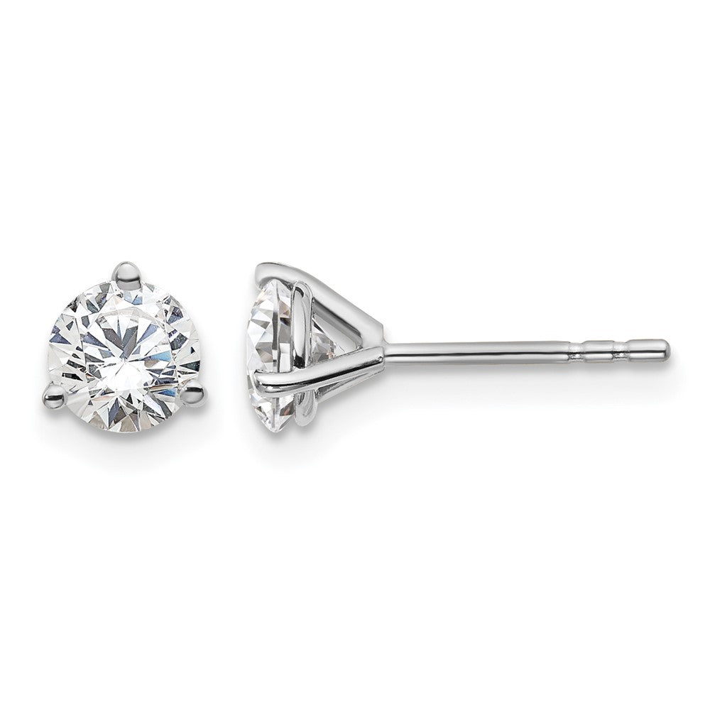 14k White Gold 1 carat Certified Lab Grown Diamond VS+ F+ Round Complete Three Prong Stud Earrings, 1.04 ct, 5 x 5 mm