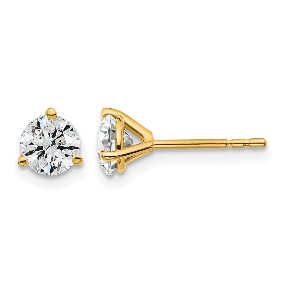 14k 1 carat Certified Lab Grown Diamond VS+ F+ Round Complete Three Prong Stud Earrings, 1.04 ct, 5 x 5 mm