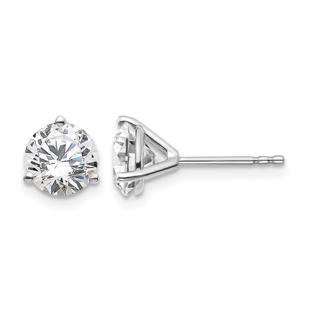 14k White Gold 2 carat Certified Lab Grown Diamond VS/SI+ G+ Round Complete Three Prong Stud Earrings, 6.5 x 6.5 mm