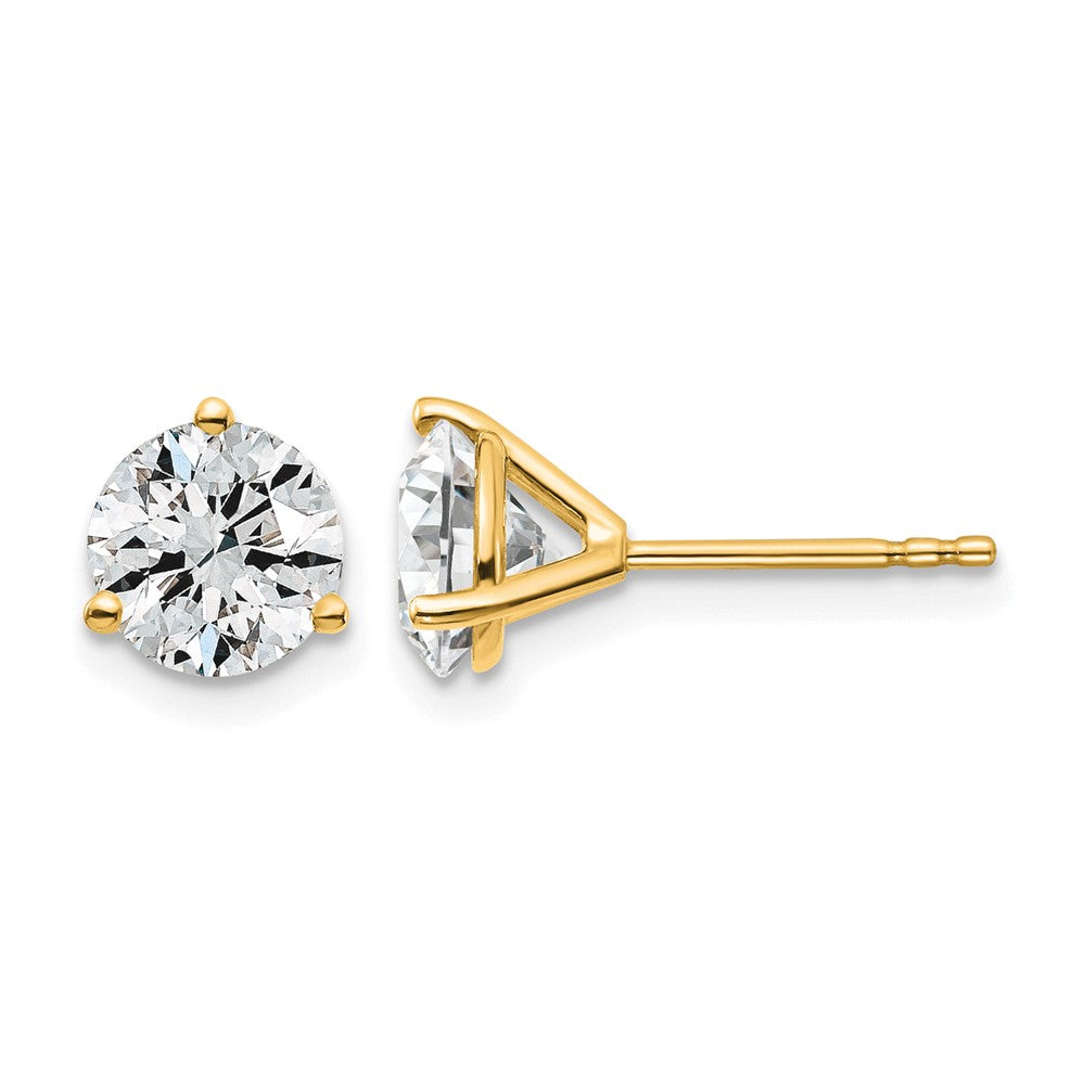 14k 2 carat Certified Lab Grown Diamond VS/SI+ G+ Round Complete Three Prong Stud Earrings, 6.5 x 6.5 mm