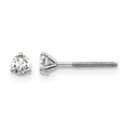 14k White Gold 1/5 carat Certified Lab Grown Diamond VS+ F+ Round Complete Three Prong Screwback Stud Earrings, 0.2 ct, 3 x 3 mm