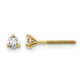 14k 1/5 carat Certified Lab Grown Diamond VS/SI+ G+ Round Complete Three Prong Screwback Stud Earrings, 0.2 ct, 3 x 3 mm