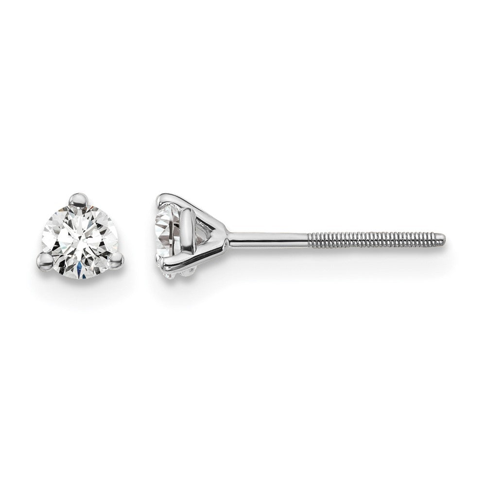 14k White Gold 1/4 carat Certified Lab Grown Diamond VS+ F+ Round Complete Three Prong Screwback Stud Earrings, 0.24 ct, 3.2 x 3.2 mm