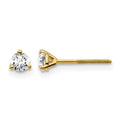 14k 1/4 carat Certified Lab Grown Diamond VS+ F+ Round Complete Three Prong Screwback Stud Earrings, 0.24 ct, 3.2 x 3.2 mm