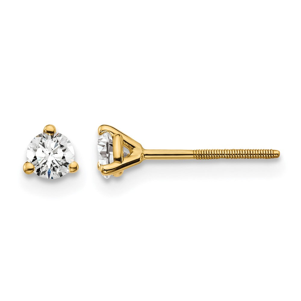 14k 1/4 carat Certified Lab Grown Diamond VS/SI+ G+ Round Complete Three Prong Screwback Stud Earrings, 0.24 ct, 3.2 x 3.2 mm