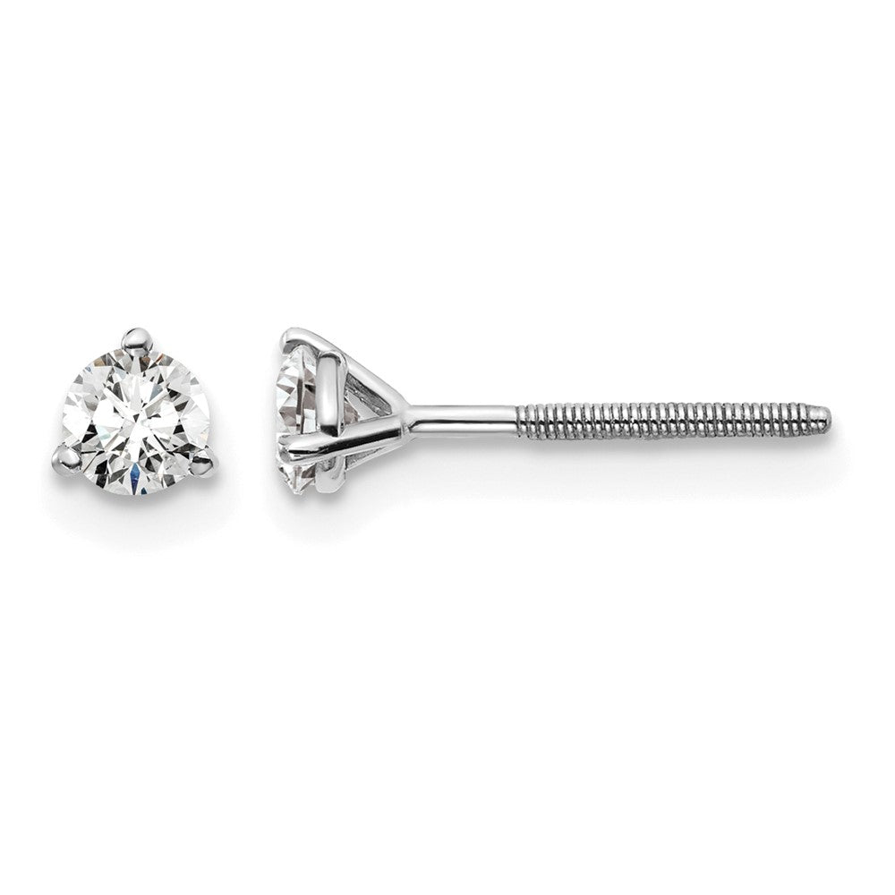14k White Gold 1/3 carat Certified Lab Grown Diamond VS/SI+ G+ Round Complete Three Prong Screwback Stud Earrings, 0.329 ct, 3.5 x 3.5 mm