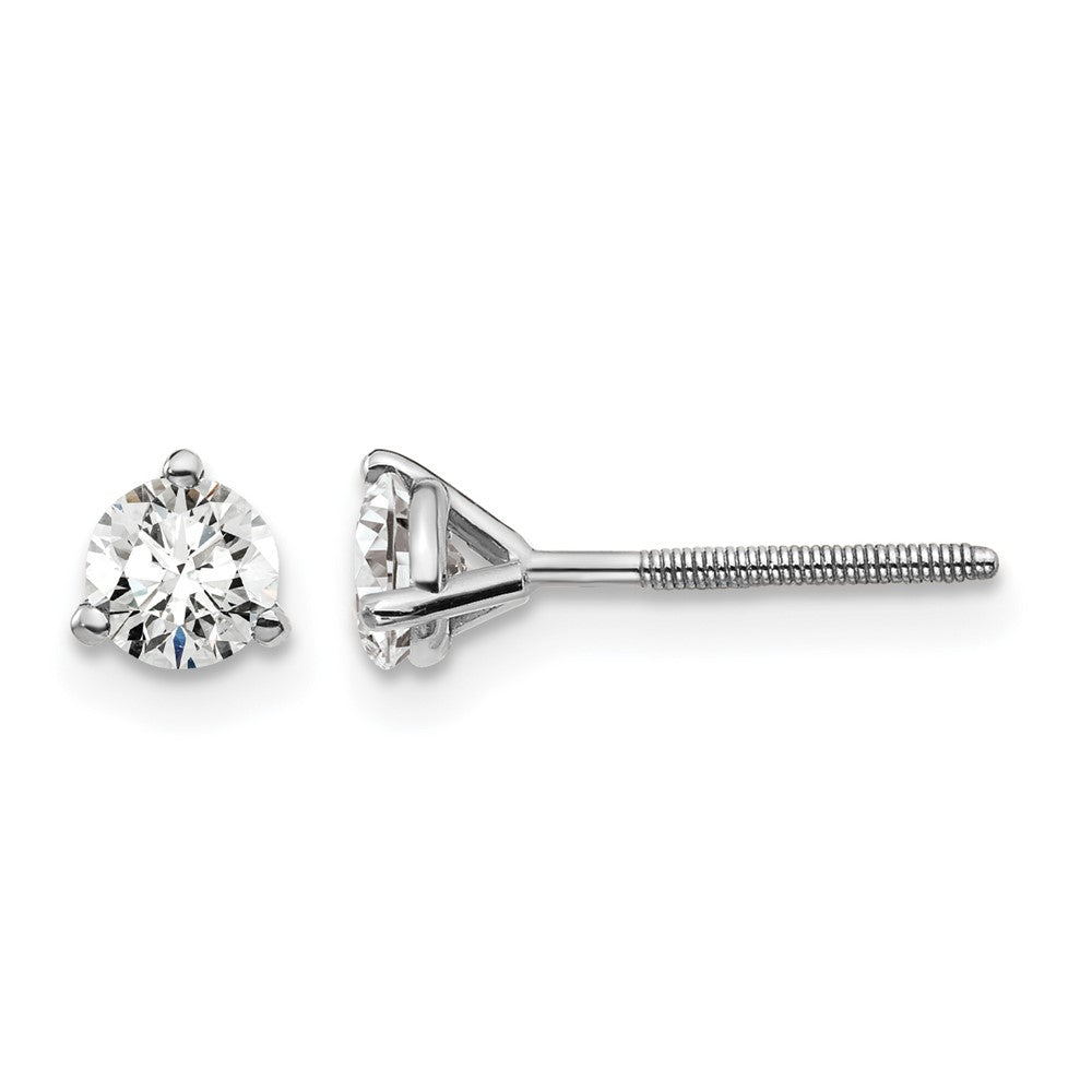 14k White Gold 1/2 carat Certified Lab Grown Diamond VS/SI+ G+ Round Complete Three Prong Screwback Stud Earrings, 0.48 ct, 4 x 4 mm
