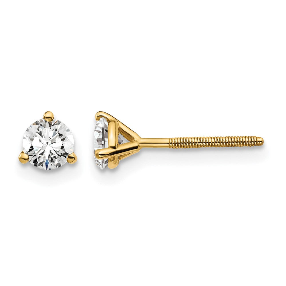 14k 1/2 carat Certified Lab Grown Diamond VS+ F+ Round Complete Three Prong Screwback Stud Earrings, 0.48 ct, 4 x 4 mm