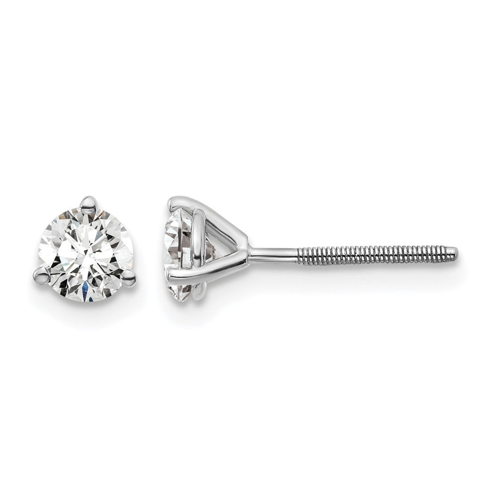 14k White Gold 5/8 carat Certified Lab Grown Diamond VS/SI+ G+ Round Complete Three Prong Screwback Stud Earrings, 0.66 ct, 4.4 x 4.4 mm